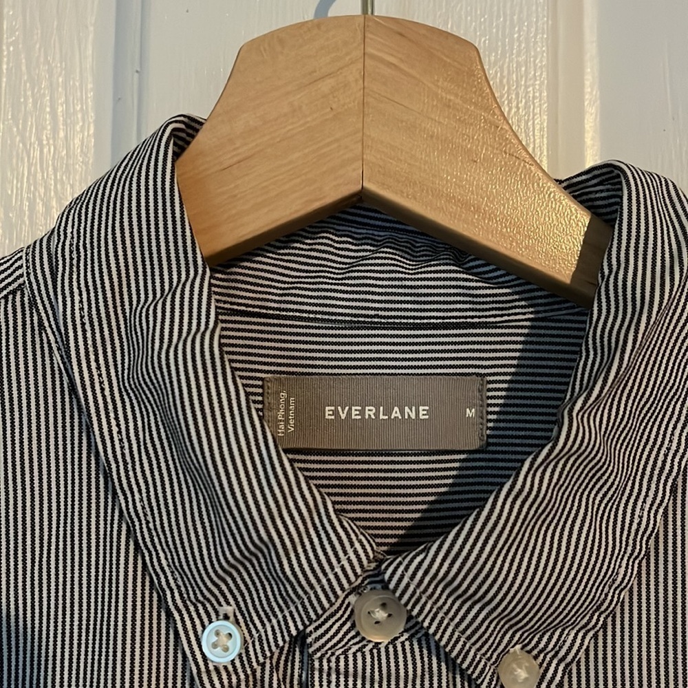 Everlane | The Air Oxford Short-Sleeve Shirt Navy Blue Stripes Medium Classic‎ - Picture 6 of 8